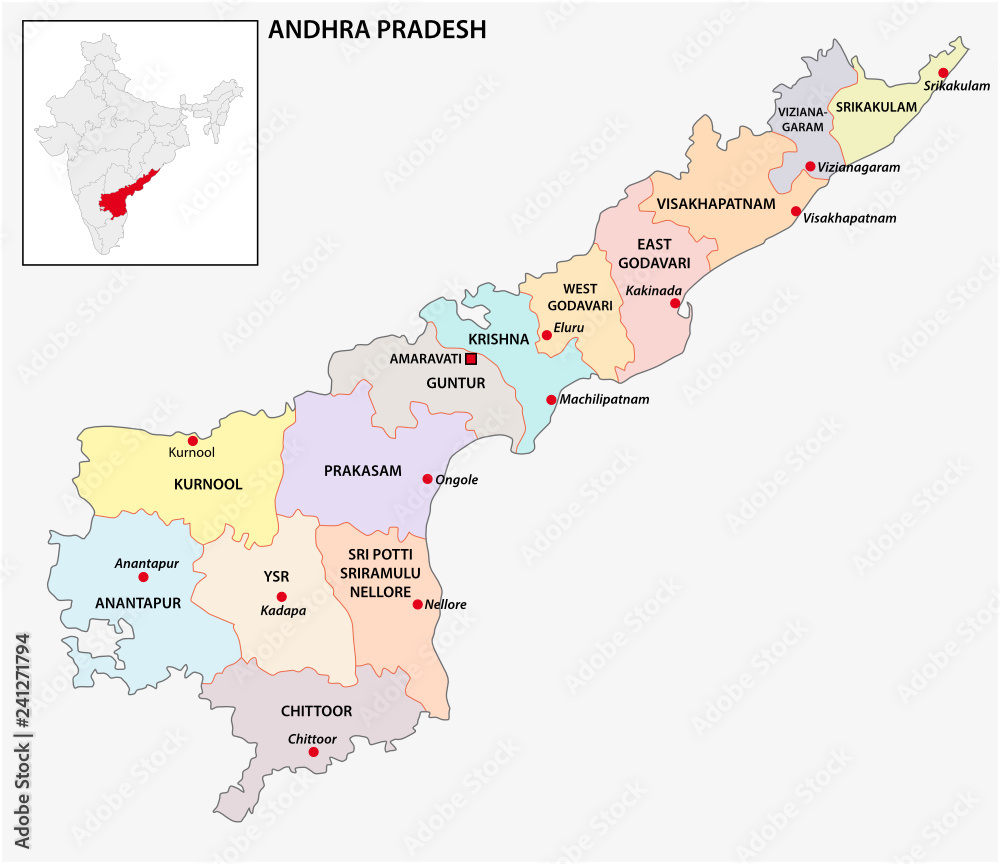  administrative and political map of indian state of Andhra Pradesh, india