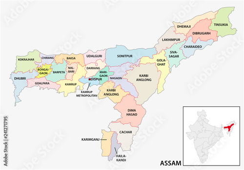 administrative and political map of indian state of Assam  india