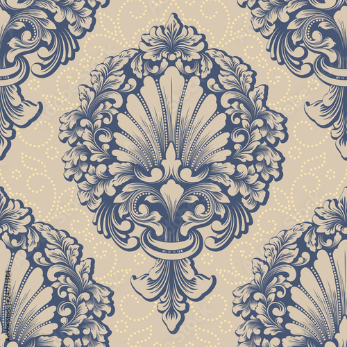 Vector damask seamless pattern element. Classical luxury old fashioned damask ornament, royal victorian seamless texture for wallpapers, textile, wrapping. Exquisite floral baroque template.