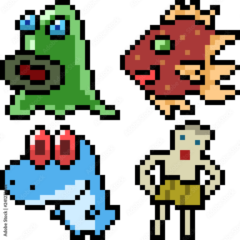 Fototapeta premium Printvector pixel art monster icon