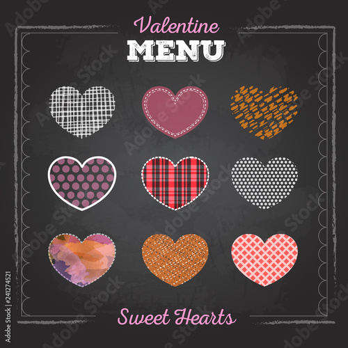 Set of valentine love hearts. Chalk drawing