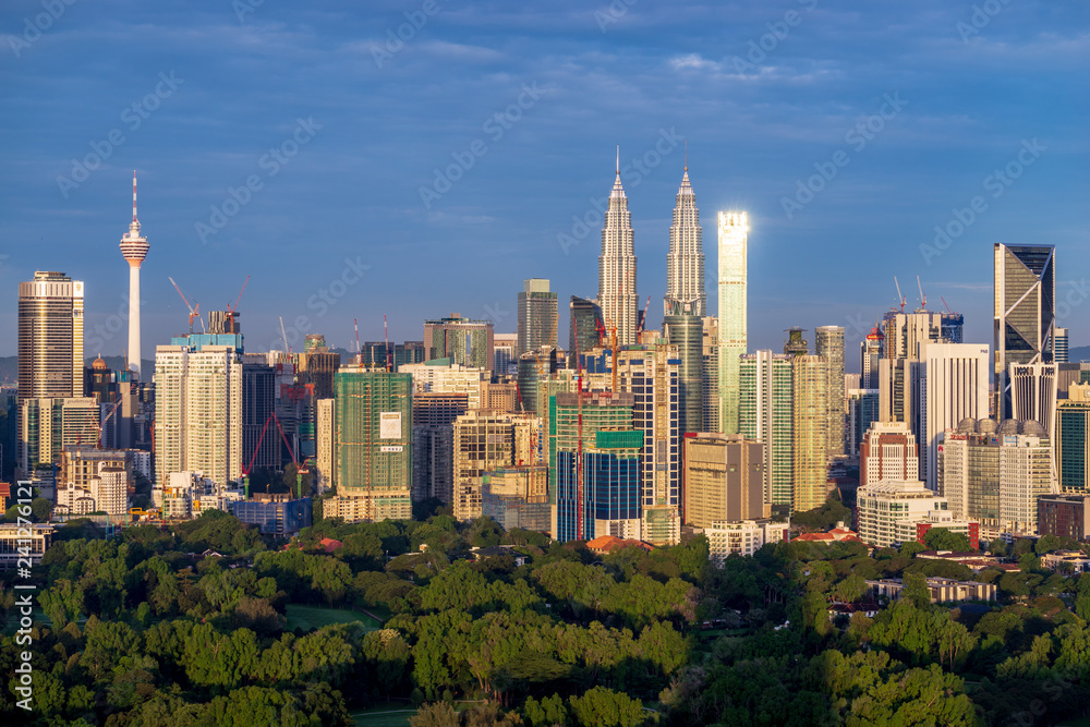 Panorama morning view in the middle of Kuala Lumpur city center , Malaysia