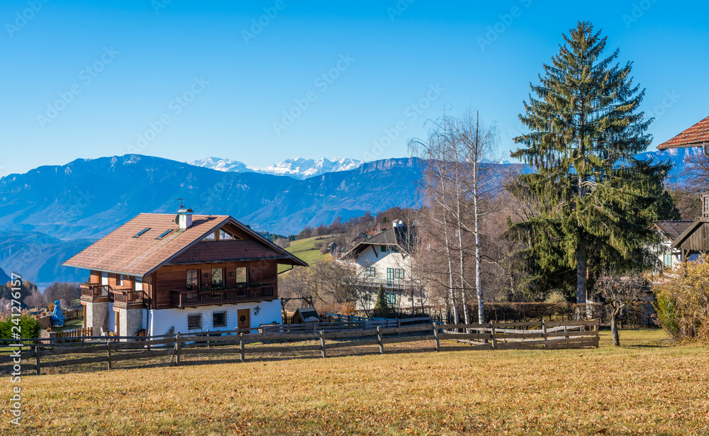 Obraz premium dyllic winter landscape in Soprabolzano, Trentino Alto Adige, northern Italy.