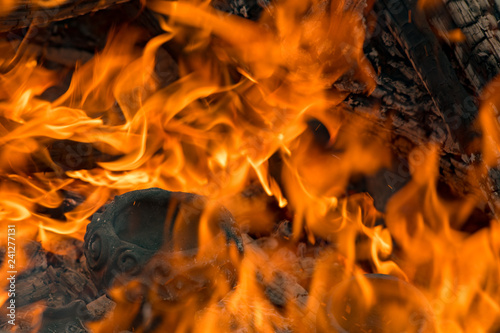 縄文式土器を野焼きする炎が美しい