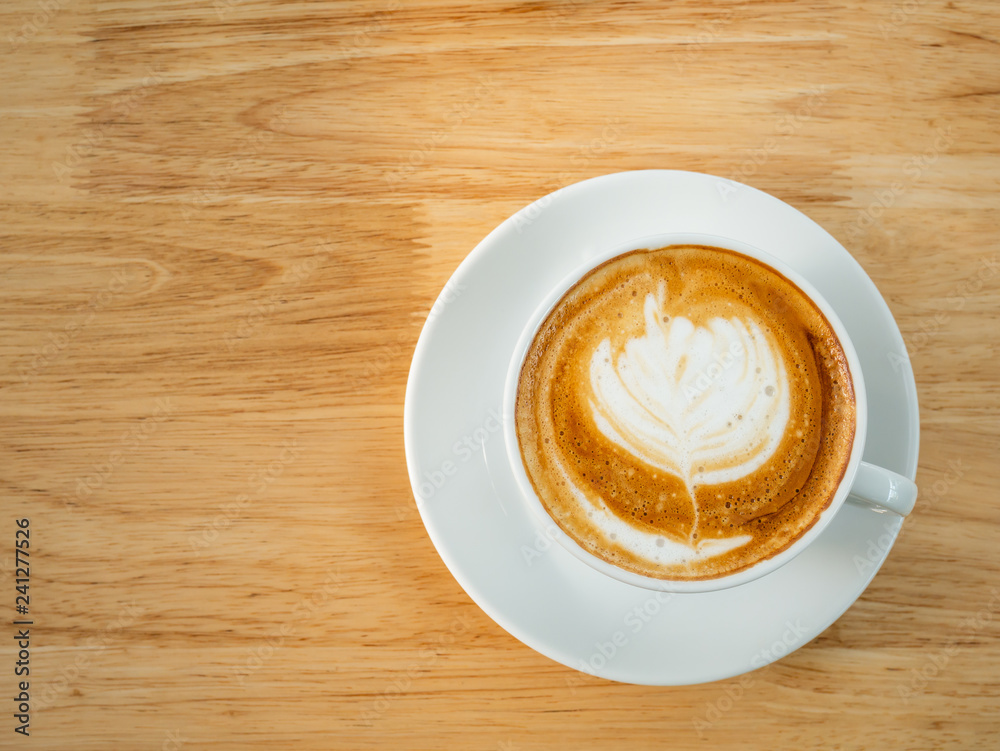 Cup of latte art coffee, top view Cup of latte art coffee, top view