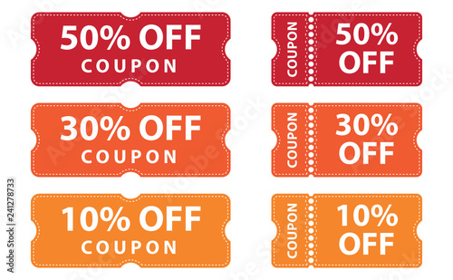 Coupons discount banner 50%, 30% and 10% off offers