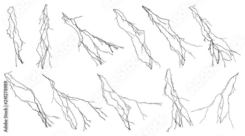 Vector set of lightning collection isolated on white background.