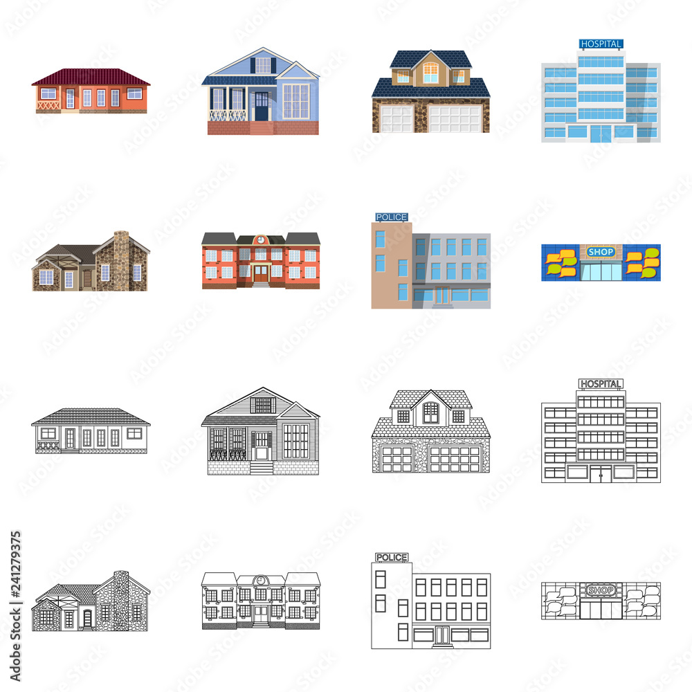 Vector design of building and front logo. Set of building and roof vector icon for stock. Vector design of building and front logo. Set of building and roof vector icon for stock.