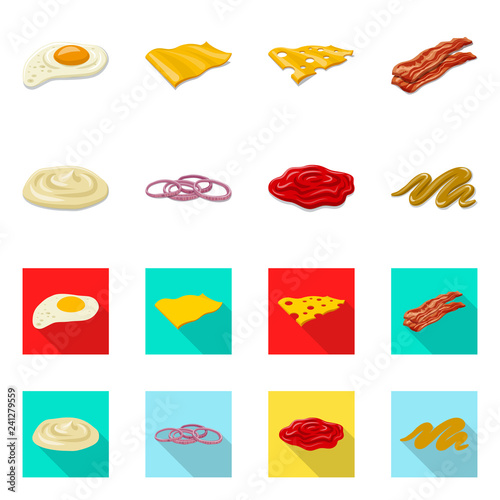 Isolated object of burger and sandwich symbol. Collection of burger and slice vector icon for stock.