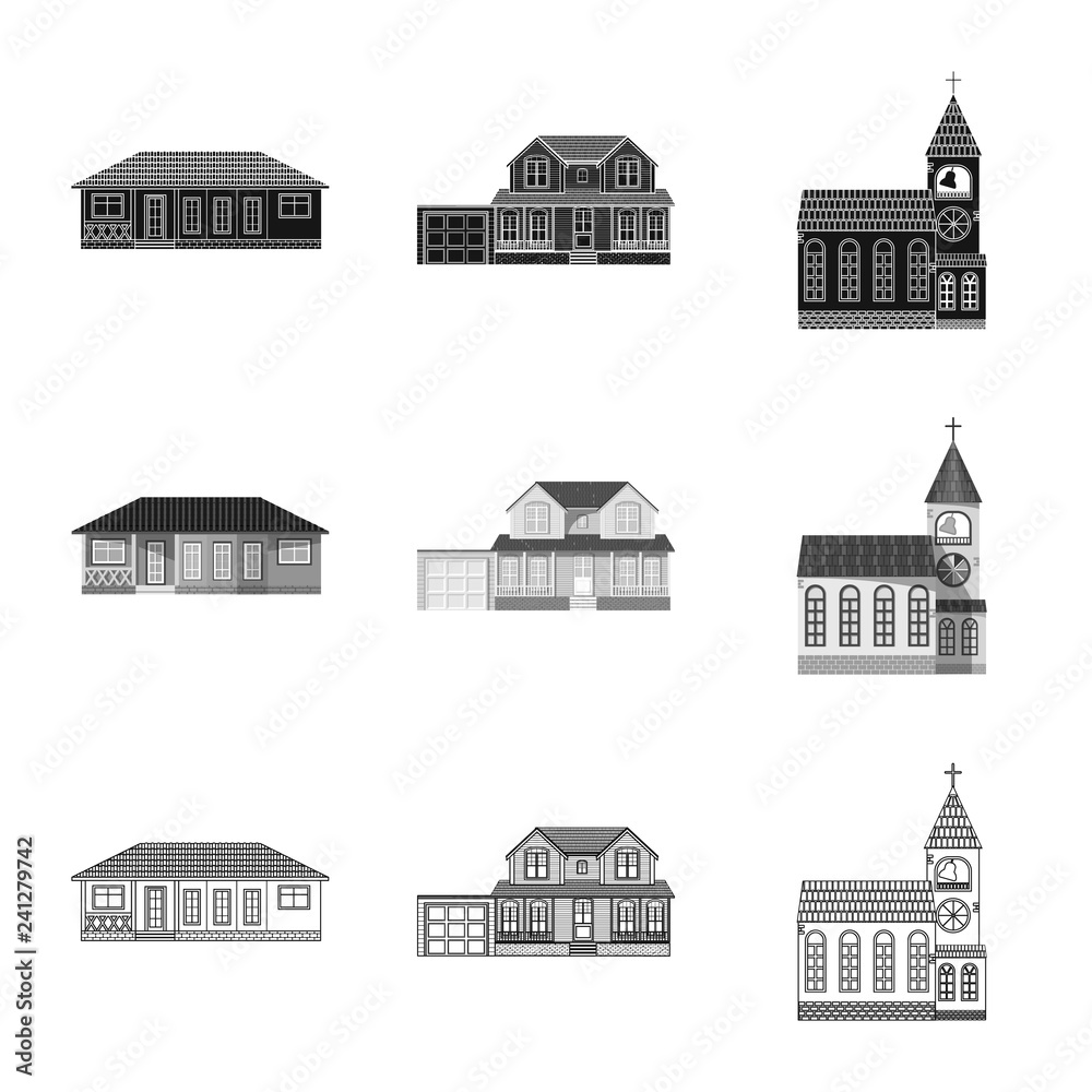 Vector design of building and front symbol. Set of building and roof stock symbol for web.