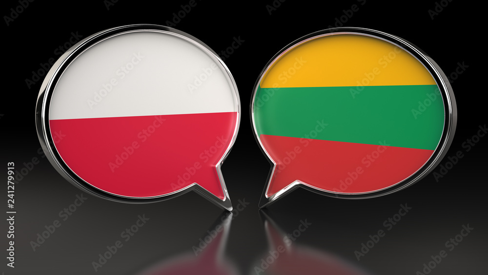 Poland and Lithuania flags with Speech Bubbles. 3D illustration Poland and Lithuania flags with Speech Bubbles. 3D illustration