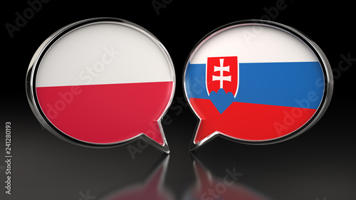 Free Download Poland and Slovakia flags with Speech Bubbles. 3D illustration - GFXLoad