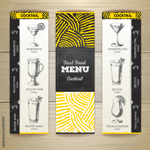 Cocktail chalk drawing design sketch. Document template. Corporate identity