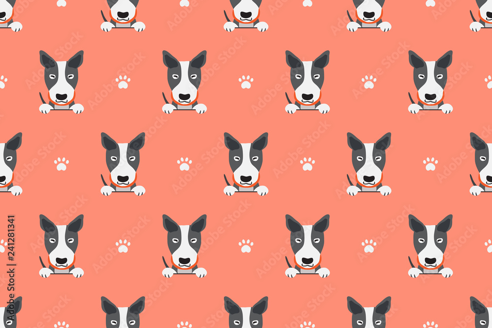 Vector cartoon character bull terrier dog seamless pattern for design. Vector cartoon character bull terrier dog seamless pattern for design.