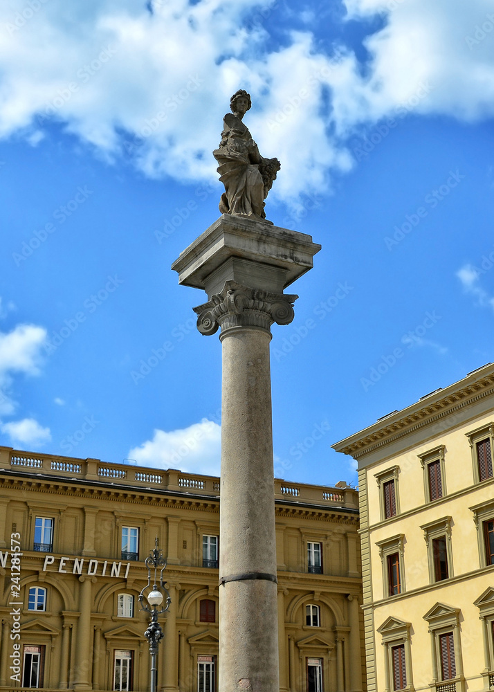 The Column of Abundance is situated at the place of former Roman Forum, the city’s commercial and political center. Republic Square. Florence, Italy -  April 17, 2018