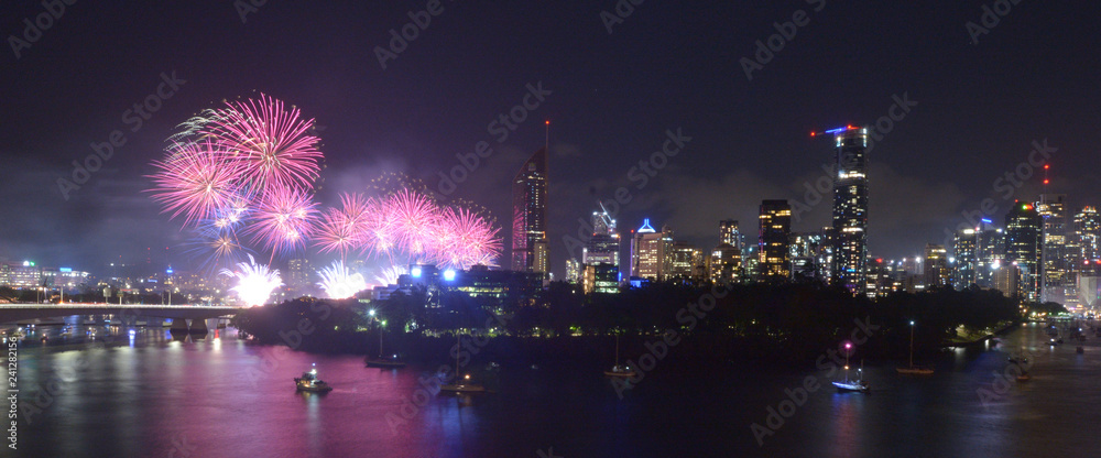 Fireworks display above Brisbane Queensland Australia