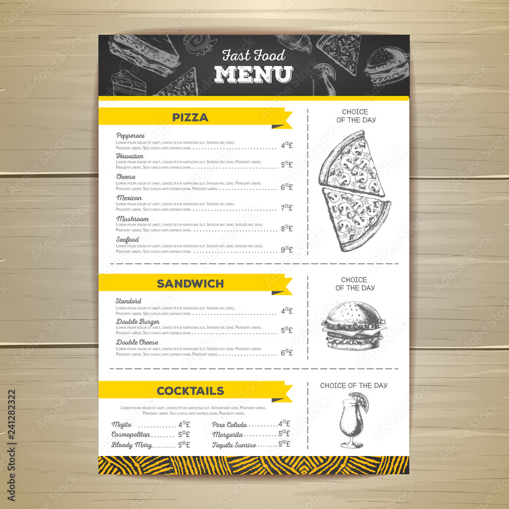 Obraz premium Vintage chalk drawing fast food menu design.