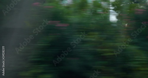 4k,sight view of trees on a moving train in china,the train is running fast,concept:tourism photo