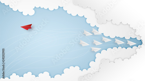 Business success design of Paper airplane Leaders find a way out as resolve problem , creative idea and communication concept. vector illustration