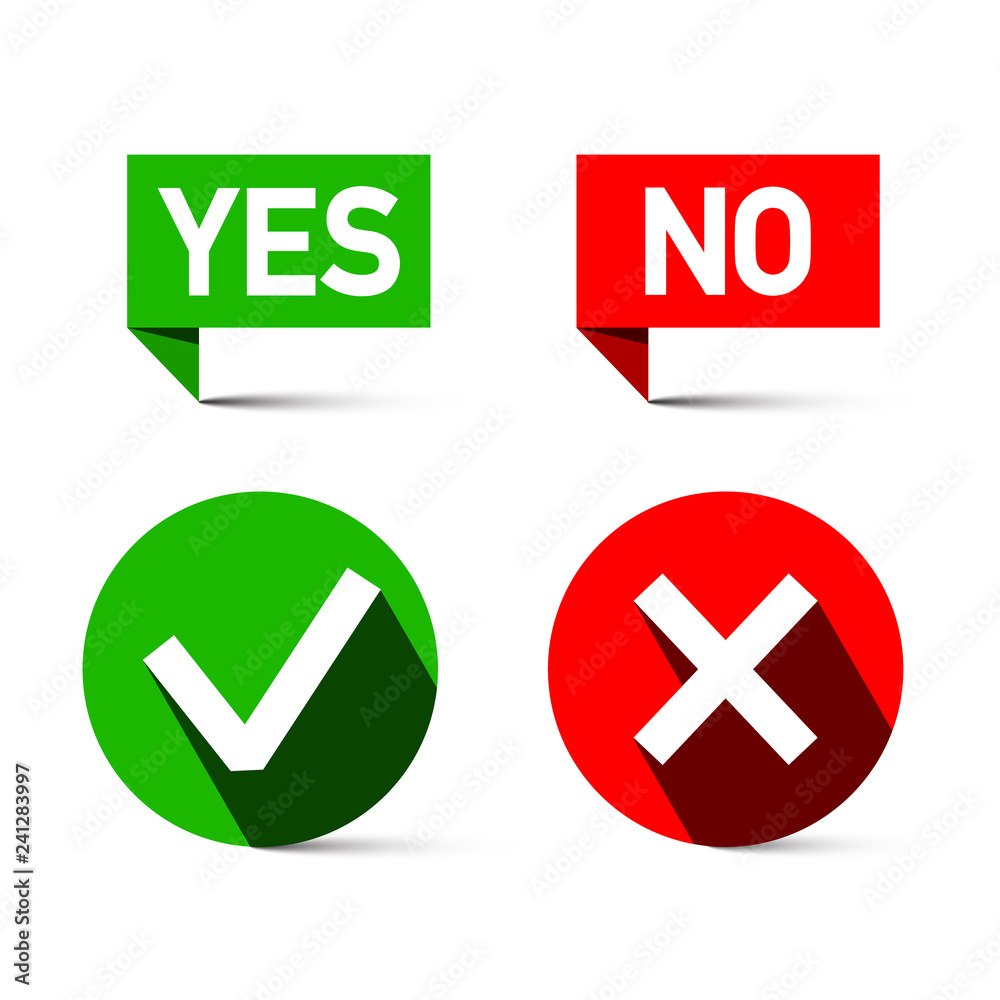 Yes and No Icons Isolated on White Background. Vector Green and Red Check Marks - Tick and Cross Symbols. Yes and No Icons Isolated on White Background. Vector Green and Red Check Marks - Tick and Cross Symbols.