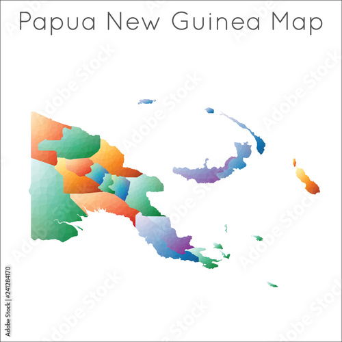 Low Poly map of Papua New Guinea. Papua New Guinea geometric polygonal, mosaic style map.