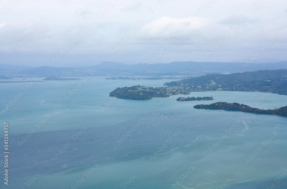 A view at the Parua Bay from Mt. Manaia near Whangarei in Northland in New Zealand