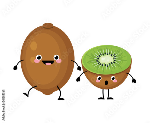 Kiwi fruit vector characters isolated on white background.  Kawa