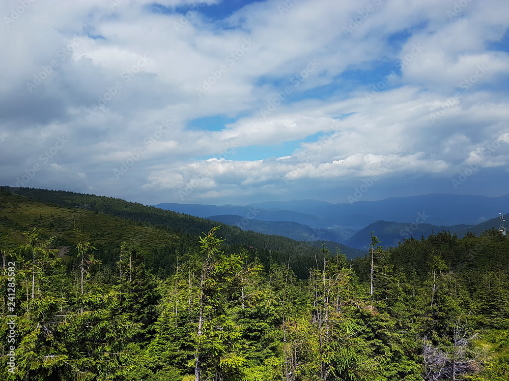 Mountain landscape with beautiful dramatic cloudy sky