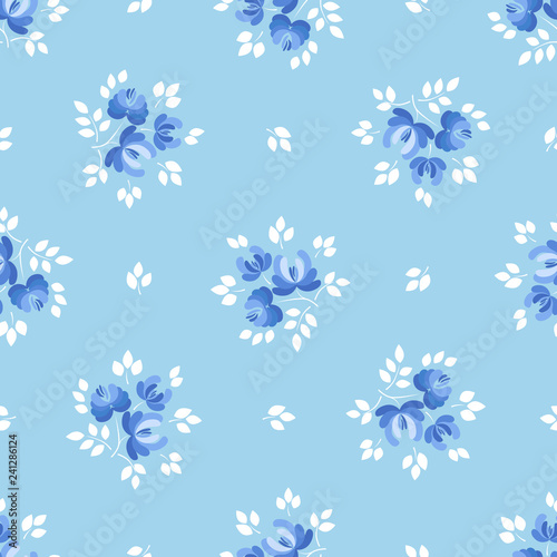 floral seamless pattern. blue background. vector.
