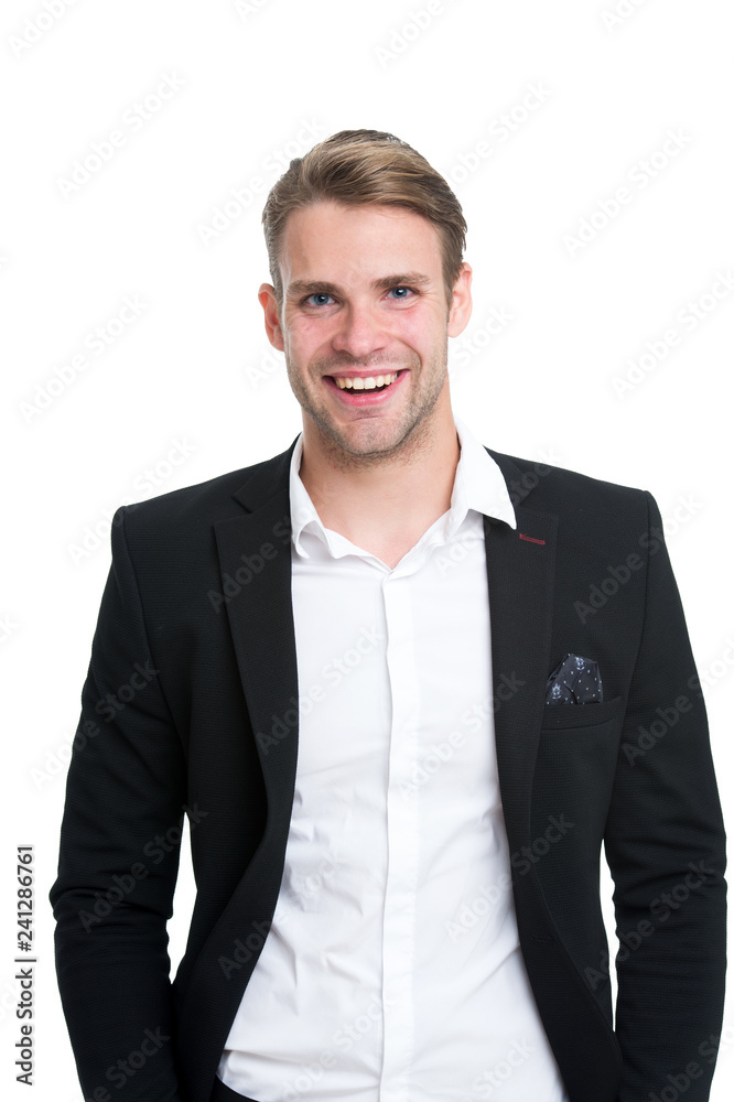 Guy office worker handsome perfect appearance. Pick perfect outfit