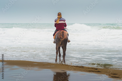 The incredible seascaping view of beach with blue sea in morocco in summer