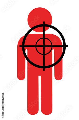 Sniper is shooting on the red man. Man is going to be killed after terrorist shot from gun - assassination and terrorism. Vector illustration