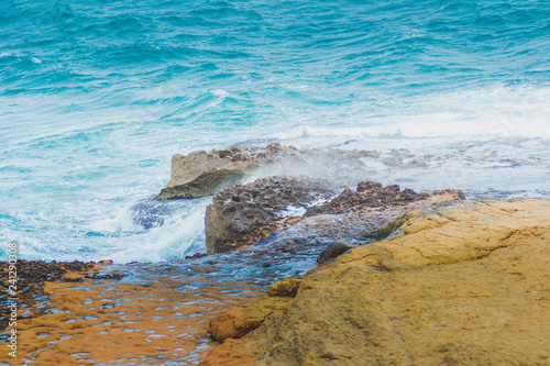 The incredible seascaping view of beach with blue sea in morocco in summer photo