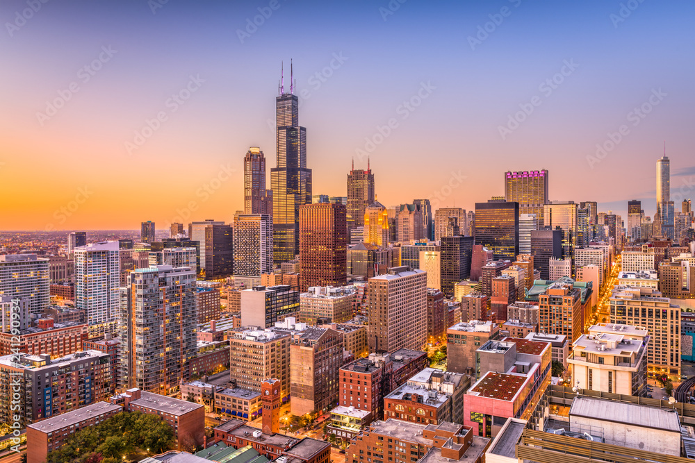 Obraz premium Chicago, Illinois, USA downtown city skyline from above