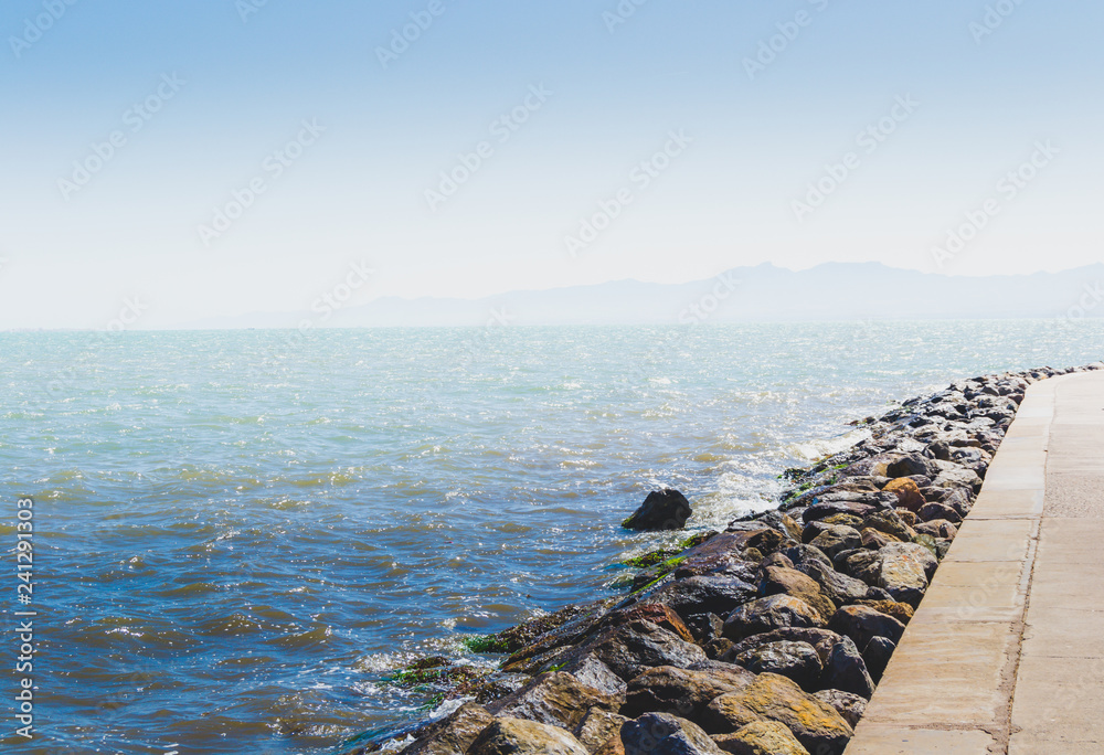 The incredible seascaping view of beach with blue sea in morocco in summer The incredible seascaping view of beach with blue sea in morocco in summer