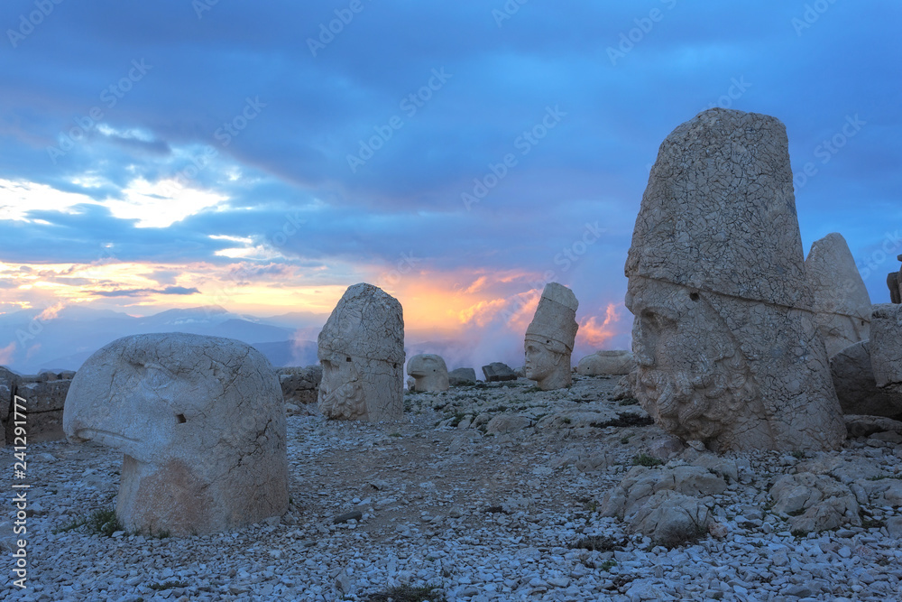 Stone head statues at Nemrut Mountain in Turkey