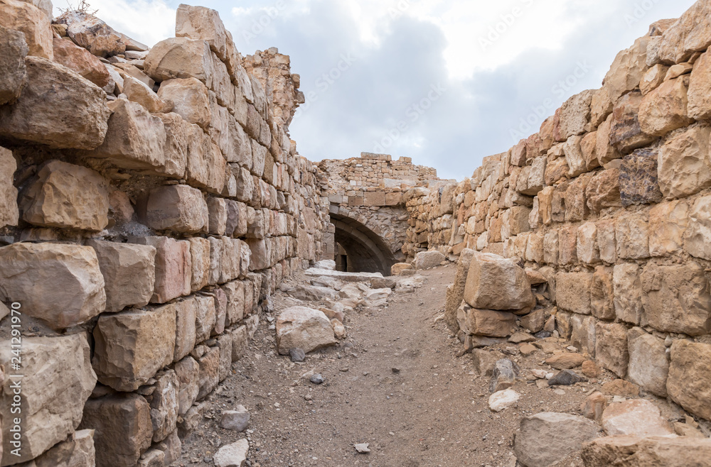Interior courtyard in the medieval fortress Ash Shubak, standing on a hill near Al Jaya city in Jordan