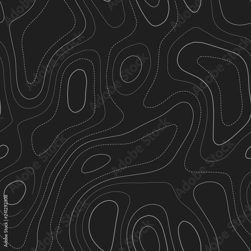 Topographic map. Admirable topography map. Dark seamless design, extra tileable isolines pattern. Vector illustration.