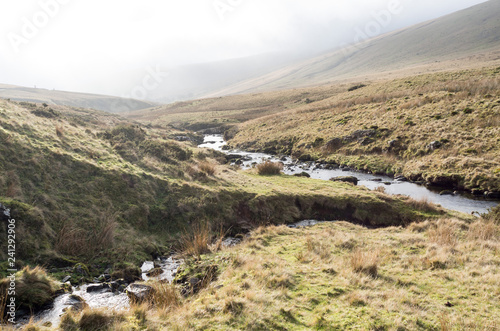 river in mountains, misty day, Brecon beacons