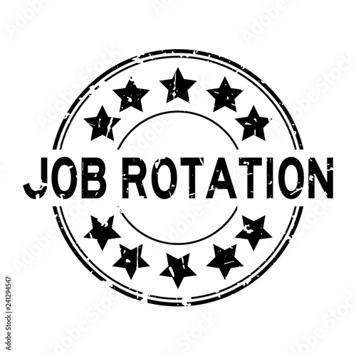Grunge black job rotation word with star icon round rubber seal stamp on white background