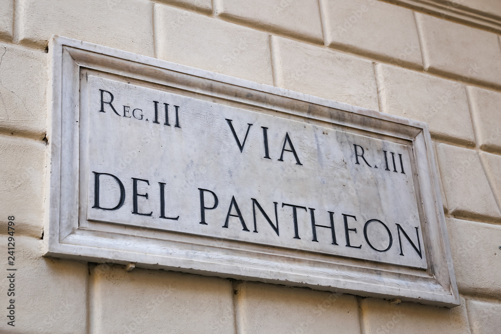 Via Del Pantheon Street Sign in Rome, Italy Via Del Pantheon Street Sign in Rome, Italy