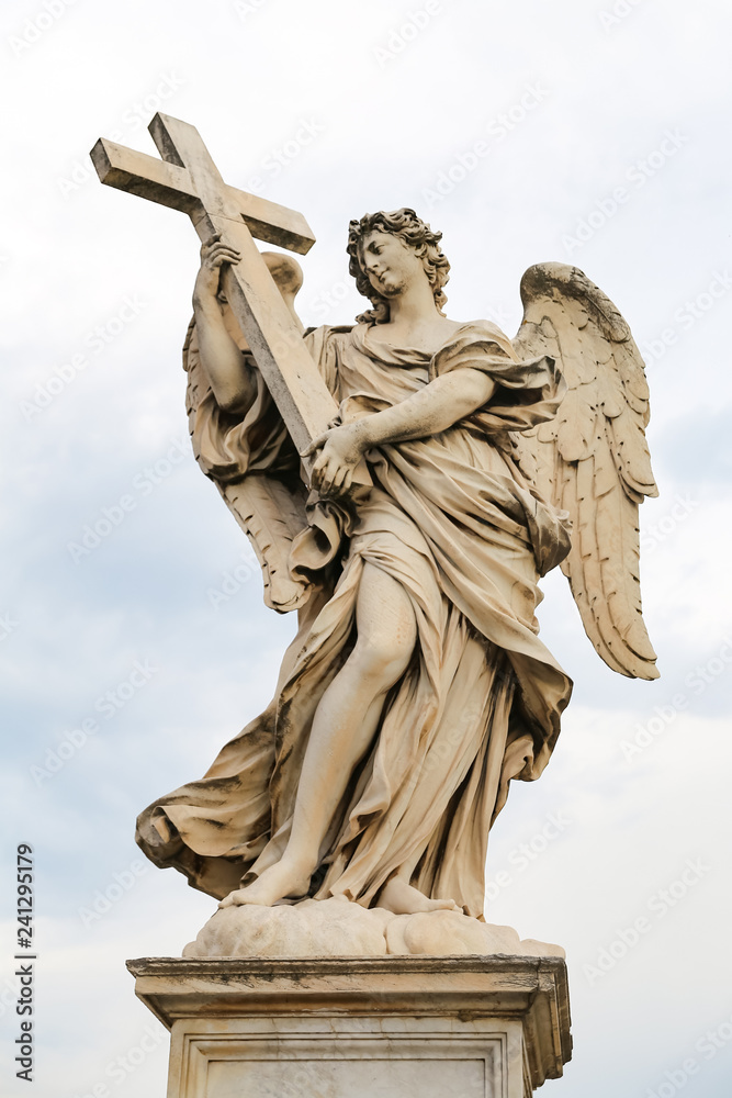 Angel with the Cross Statue in Hadrian Bridge, Rome, Italy