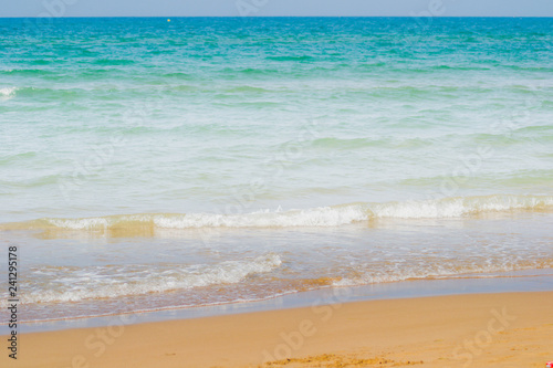 The incredible seascaping view of beach with blue sea in morocco in summer