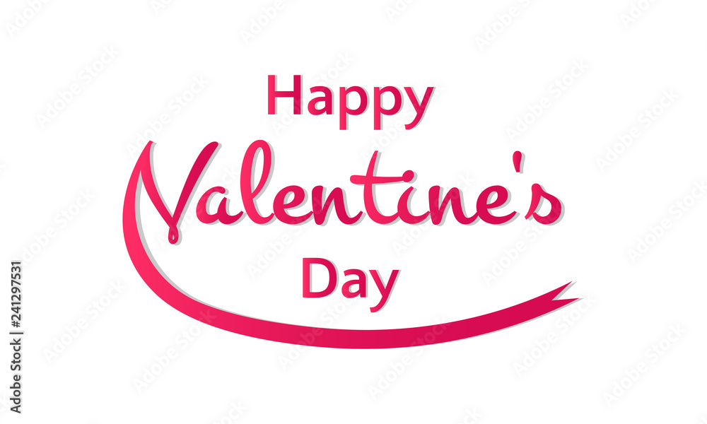Happy Valentine's Day words with a ribbon on a white background, a festive banner or greeting card vector illustration