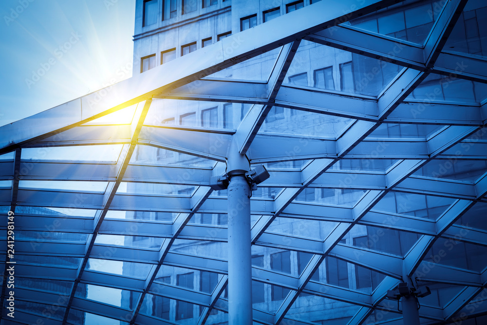 Fototapeta premium Contemporary architectural office building, urban landscape, personal perspective,