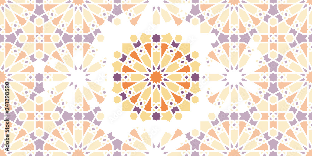 Tile repeating vector border. Geometric halftone pattern with color arabesque disintegration Tile repeating vector border. Geometric halftone pattern with color arabesque disintegration