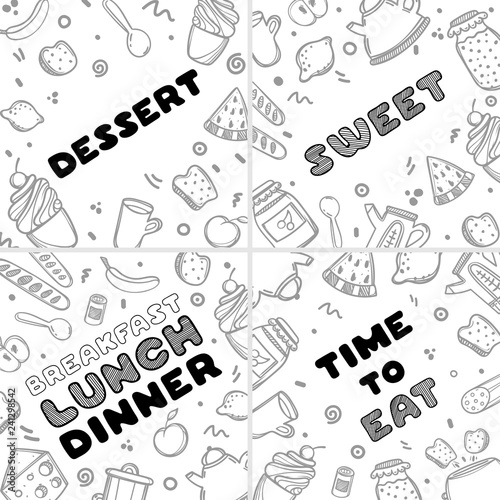 Set of 4 hand drawn logo for cafe.