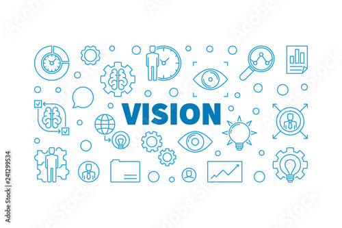 Vision blue horizontal outline illustration. Vector business concept banner in linear style