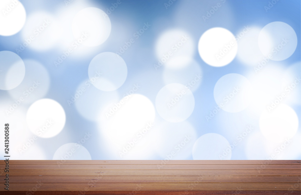 Wooden product display with blue gradient background