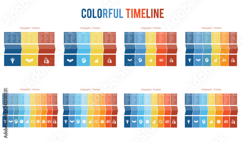 Templates for Timeline Infographic colorful arrows numbered for 3,4,5,6,7,8,9,10 positions